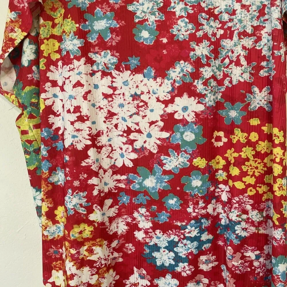 Lily by Firmiana Kimono Wrap Floral Satin L Multicolor Flowers Beach Coverup NEW